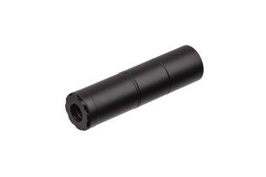 Silahlar için siyah susturucu. Susturucu bir saldırı tüfeğinin ucunda..