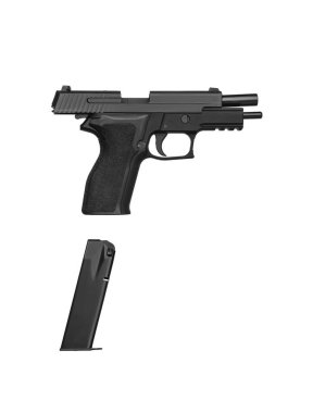 Modern yarı otomatik tabanca beyaz arka planda izole edilmiş. Ordu ve polis için silah. Kısa namlulu silah..