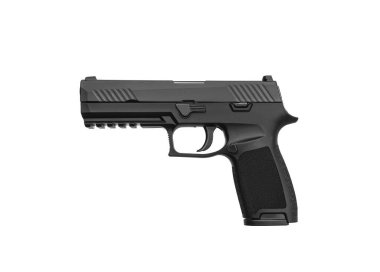 Modern yarı otomatik tabanca beyaz arka planda izole edilmiş. Ordu ve polis için silah. Kısa namlulu silah..