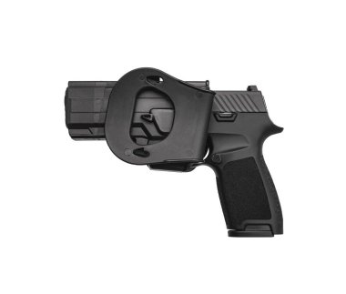 Modern yarı otomatik tabanca beyaz arka planda izole edilmiş. Ordu ve polis için silah. Kısa namlulu silah..