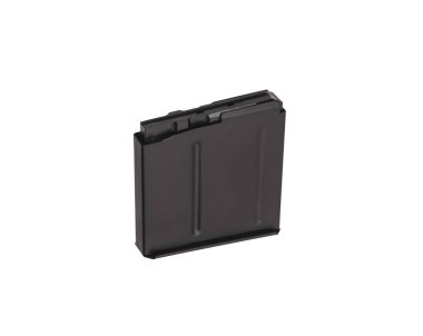 Saldırı tüfeği şarjörü beyaz arkaplanda izole edilmiş.