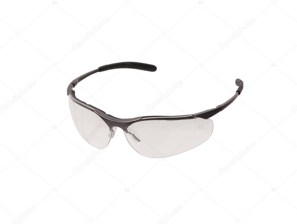 Modern safety goggles for athletes, shooters and workers. Eye protection goggles isolated on white background.