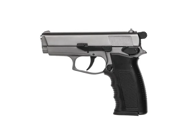 Pistola Semiautomática Moderna Plateada Aislada Sobre Fondo Blanco Arma Oculta — Foto de Stock