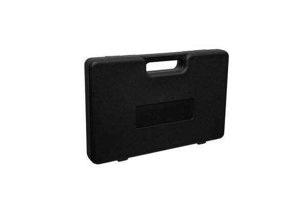 Black plastic hard case for transporting smooth-bore weapons. Gun case isolate on white background.