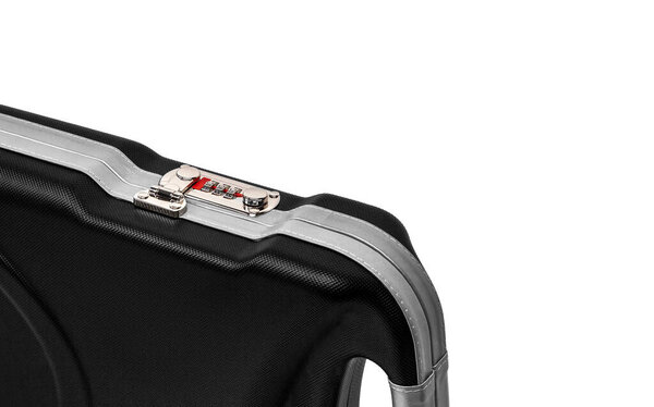 Modern hard plastic case with a combination lock for storing and transporting weapons. Luxury rifle case.
