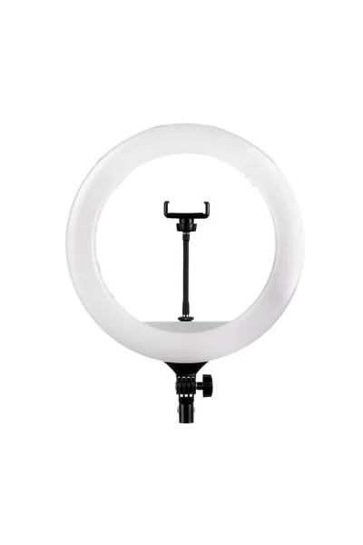 Closeup Neon Circular Led Lâmpada Isolado Fundo Branco Luz Moderna — Fotografia de Stock