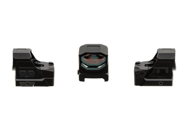 Modern optik kolatör görüşü. Kısa mesafeden ateş etmek için nişan alma cihazı. Beyaz arkaplanda izole et.