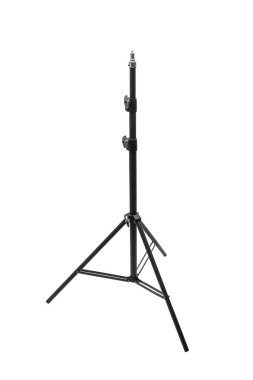 A black light stand for studio photography on a white background.