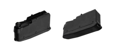 Beyaz sırtlı siyah polimer tüfek şarjörleri.