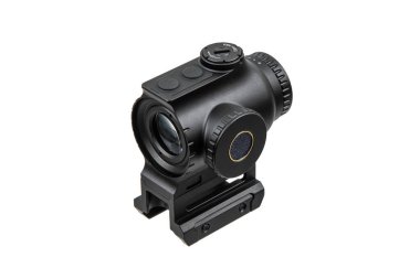 Bir demiryolu tabanına monte edilmiş, beyaz üzerine izole edilmiş siyah bir kırmızı nokta..