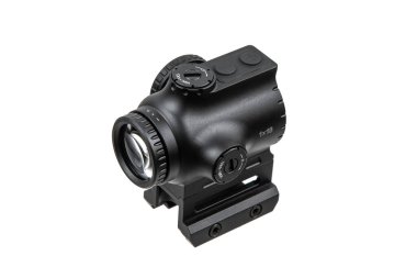 Bir demiryolu tabanına monte edilmiş, beyaz üzerine izole edilmiş siyah bir kırmızı nokta..