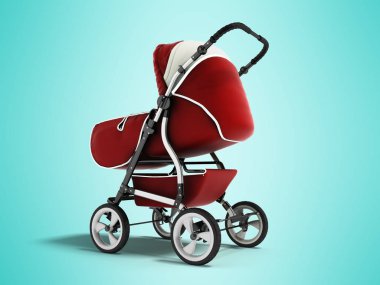 Yağmur ve Rüzgar Gölge mavi zemin üzerine beyaz insets 3d render ile kırmızı karşı kubbe ile modern bebek arabası