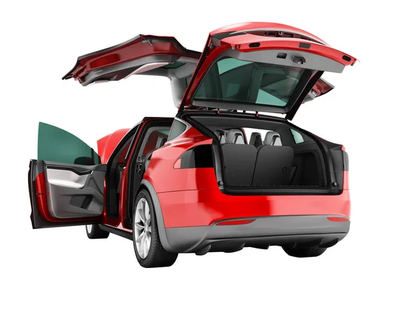 现代红色电动车户外家庭旅行行程3D 渲染白色背景无阴影 — 图库照片