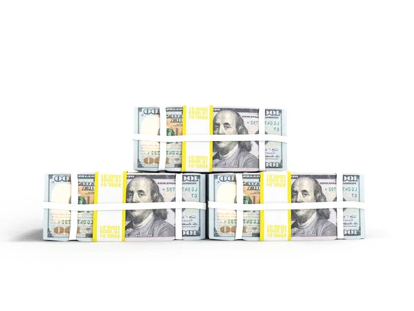 Stack Dollars Front Three Packs Render White Background Shadow — Stock Photo, Image