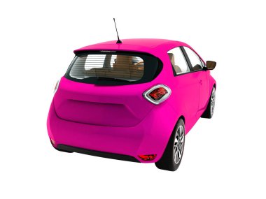Modern elektrikli otomobil hatchback kahverengi iç 3d arkasında pembe geziler için render beyaz zemin üzerine gölge yok