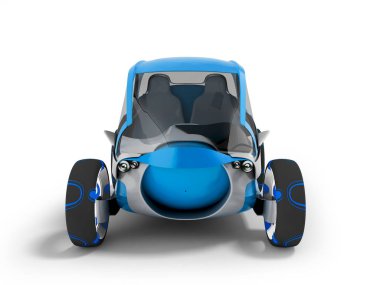 Modern elektrikli otomobil için seyahat kaldırımlar mavi gri insets önünde 3d render gölge beyaz zemin üzerine