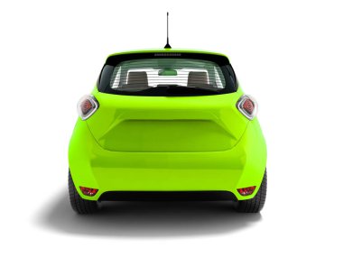Arkada yolcu taşıyan için Modern ışık yeşil elektrikli otomobil hatchback 3d render gölge beyaz zemin üzerine