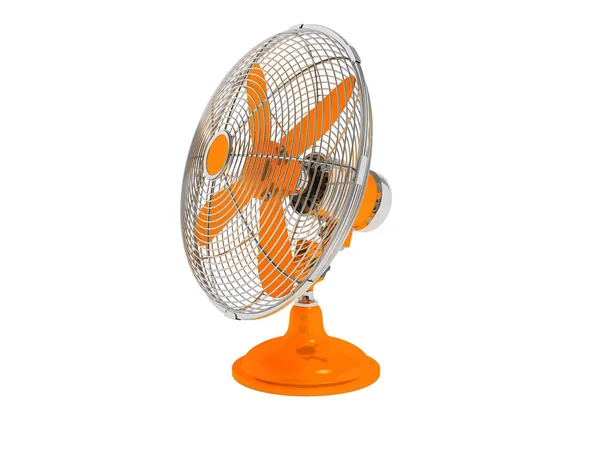 Modern Orange Fan Table Cool Room Right Render White Background — Stock Photo, Image