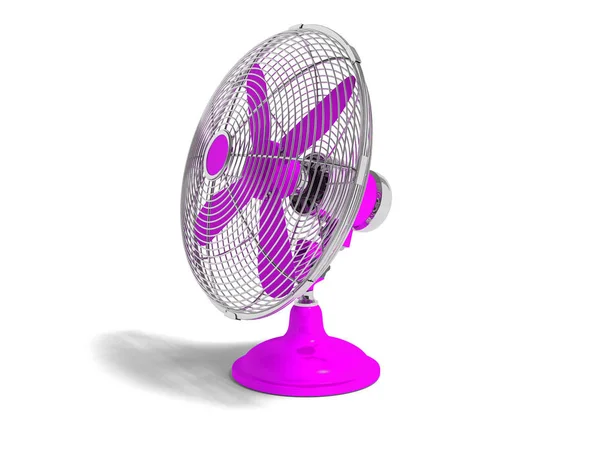 Ventilador Roxo Moderno Sobre Mesa Para Esfriar Quarto Direita Renderizar — Fotografia de Stock