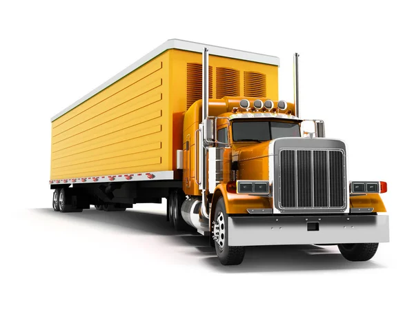 Truck Orange Orange Trailer Render White Background Shadow — Stock Photo, Image