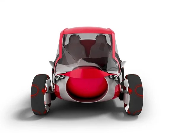 现代电动车行驶在人行道红色与灰色镶嵌3D 渲染白色背景与阴影 免版税图库照片