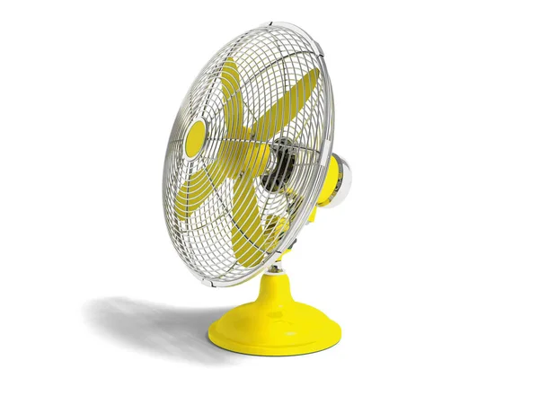 Masaya Doğru Odayı Soğutmak Için Modern Sarı Fan Değil Bir — Stok fotoğraf