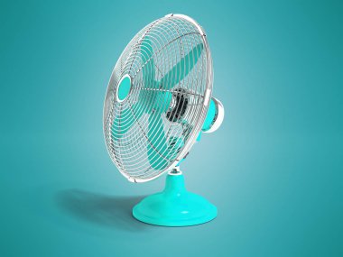 Modern mavi fan tablo sağdaki Oda soğutma için 3d render gölge ile mavi arka plan değil