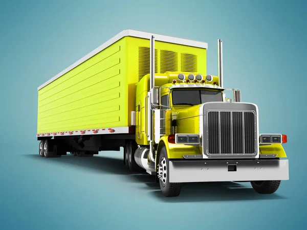 Vrachtwagen Geel Met Render Gele Aanhangwagen Blauwe Achtergrond Met Schaduw — Stockfoto