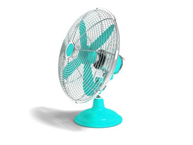 Modern mavi fan tablo sağdaki Oda soğutma için 3d render gölge ile beyaz arka plan değil