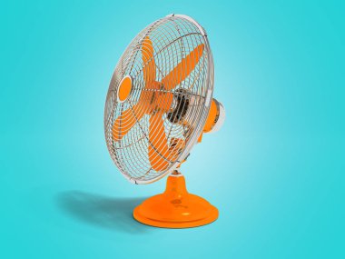 Masaya doğru 3d odayı soğutmak için modern Portakal fan render gölge ile değil mavi arka plan