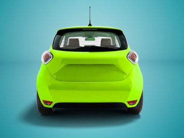 Arkada yolcu taşıyan için Modern ışık yeşil elektrikli otomobil hatchback 3d render gölge ile mavi arka plan üzerinde