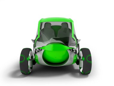 Modern electric car for trip to the airport or museum on the nature green with white insets 3D render on white background with shadow clipart
