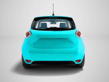 3d render gölge ile gri arka plan üzerinde arkada yolcu taşıyan için Modern mavi elektrikli otomobil hatchback