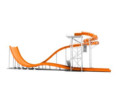 Bir su parkı 3d render değil bir gölge ile beyaz bir arka plan için turuncu su cazibe