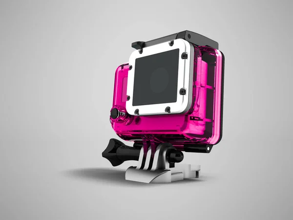 Екшн Камера Рожевому Капоті Візуалізація Сірому Фоні Тіні — стокове фото