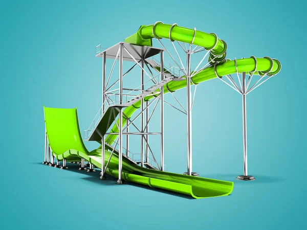 Moderne Grüne Wasserattraktion Strand Isoliert Render Auf Blauem Hintergrund Mit — Stockfoto