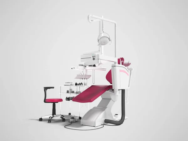 Современное Красное Кожаное Кресло Стоматологического Кабинета Инструментом Стоматологии Перед Рендеринг — стоковое фото