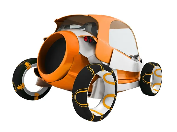 现代橙色电动车为旅行在机场为运载乘客在后方3D 渲染在白色背景没有阴影 — 图库照片