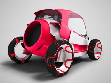 Modern kırmızı elektrikli araba arkada yolcu taşıyan için havaalanında geziler için 3d render gölge ile gri arka plan üzerinde
