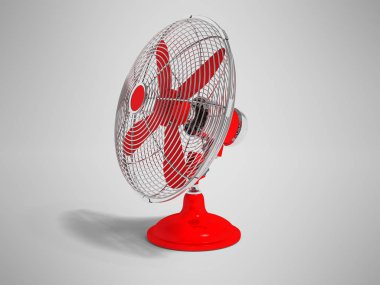 Masaya doğru 3d odayı soğutmak için modern kırmızı fan render gölge ile değil gri arka plan