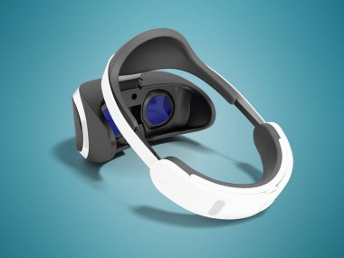 Sanal gerçeklik gözlük beyaz siyah gölge ile mavi arka plan üzerinde 3d render ekler