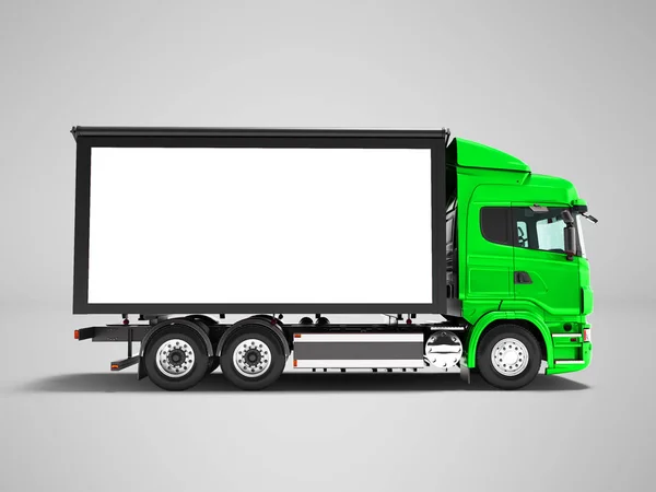 Сучасна Зелена Вантажівка Білим Причепом Перевезення Вантажів Сторони Рендерингу Сірому — стокове фото