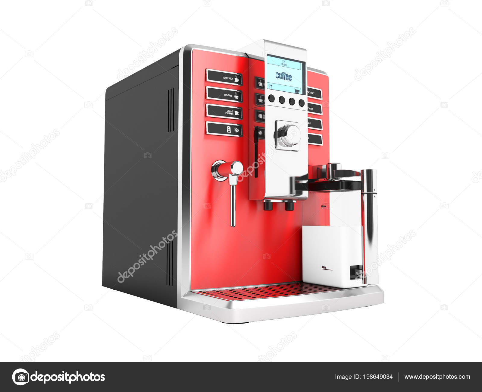 Modern Red Coffee Machine Two Mugs Coffee Cappuccino Render White Stock