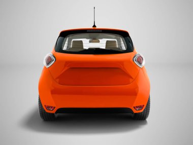 3d render gölge ile gri arka plan üzerinde arkada yolcu taşıyan için Modern turuncu elektrikli otomobil hatchback