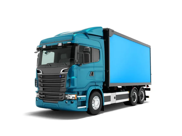 Modern Blue Truck Blue Trailer Transport Goods City Right Render — Stock Photo, Image