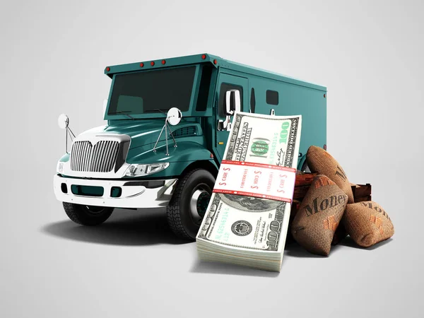 Moderna Begreppet Redovisade Pengarna Och Stack Dollar Bank Blå Lastbil — Stockfoto