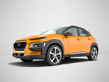 Modern turuncu araba crossover önünde 3d render gölge ile gri arka plan üzerinde