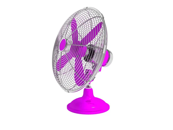 Ventilador Roxo Moderno Sobre Mesa Para Esfriar Quarto Direita Renderizar — Fotografia de Stock