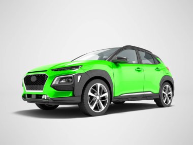 Modern yeşil araba crossover önünde 3d render gölge ile gri arka plan üzerinde