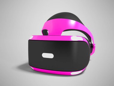 Sağ tarafta izole mor sanal gerçeklik gözlükleri. 3D render gölge ile gri arka plan üzerinde